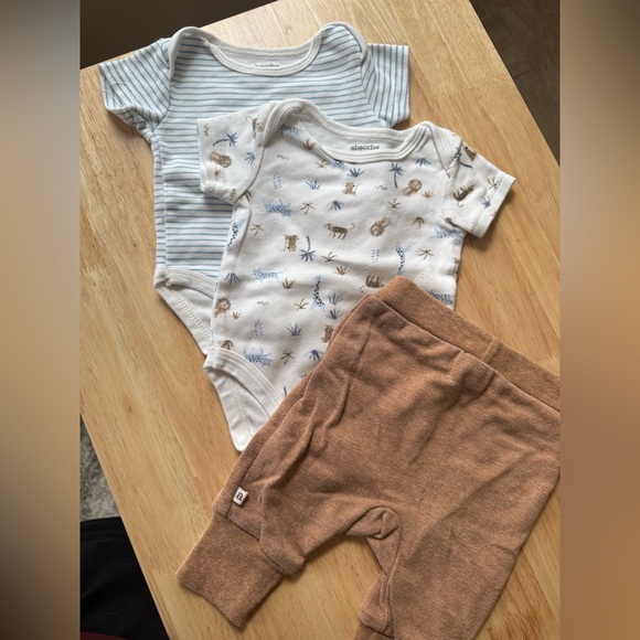 Absorba Blue and White Striped Set with Brown Pants - Picture 1 of 3